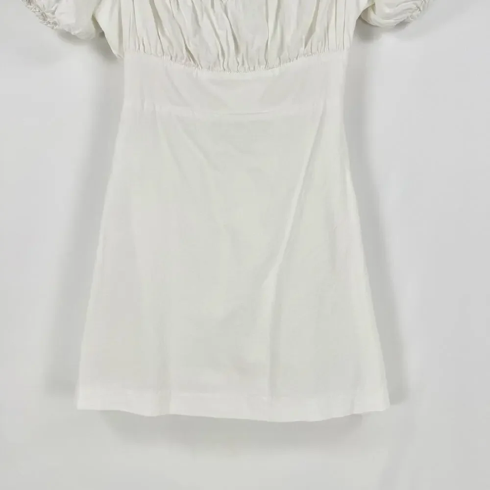 Louna Women’s Tie Back Puff Sleeve Cotton Mini Dress XS White Bachelorette